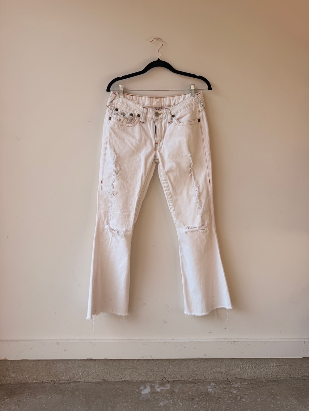 Vintage Y2K True Religion Joey Made in USA White Distressed Flare Jeans Size 30